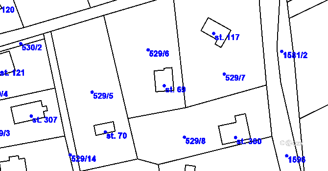Parcela st. 69 v KÚ Nalžovické Podhájí, Katastrální mapa