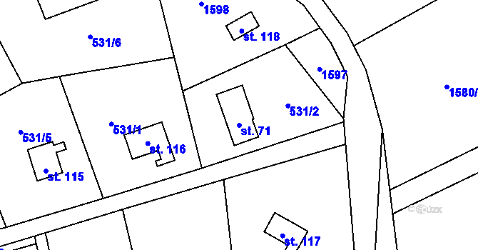 Parcela st. 71 v KÚ Nalžovické Podhájí, Katastrální mapa
