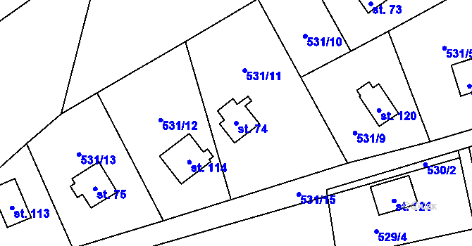 Parcela st. 74 v KÚ Nalžovické Podhájí, Katastrální mapa