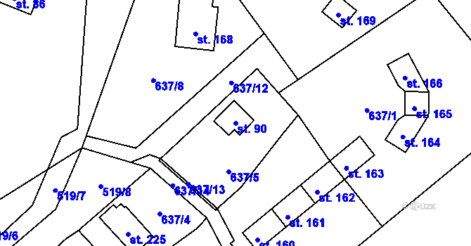 Parcela st. 90 v KÚ Nalžovické Podhájí, Katastrální mapa
