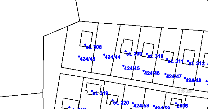 Parcela st. 424/44 v KÚ Nalžovické Podhájí, Katastrální mapa