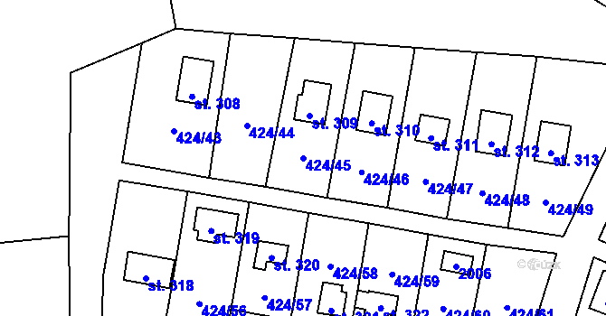 Parcela st. 424/45 v KÚ Nalžovické Podhájí, Katastrální mapa
