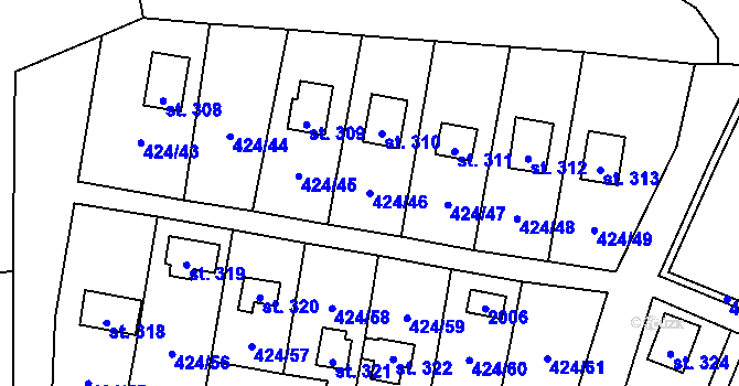 Parcela st. 424/46 v KÚ Nalžovické Podhájí, Katastrální mapa