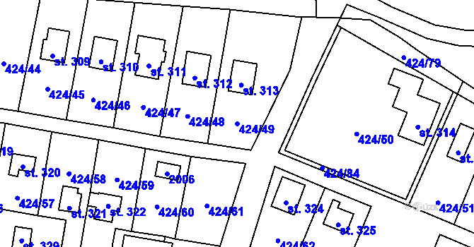 Parcela st. 424/49 v KÚ Nalžovické Podhájí, Katastrální mapa