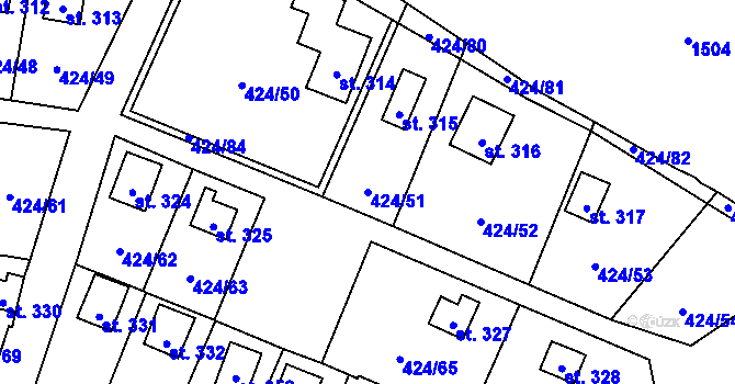 Parcela st. 424/51 v KÚ Nalžovické Podhájí, Katastrální mapa
