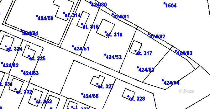 Parcela st. 424/52 v KÚ Nalžovické Podhájí, Katastrální mapa
