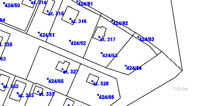 Parcela st. 424/53 v KÚ Nalžovické Podhájí, Katastrální mapa