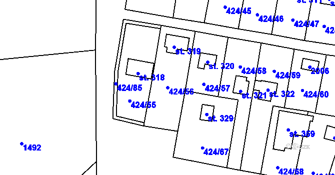Parcela st. 424/56 v KÚ Nalžovické Podhájí, Katastrální mapa