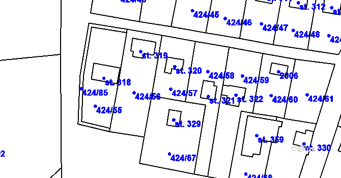 Parcela st. 424/57 v KÚ Nalžovické Podhájí, Katastrální mapa