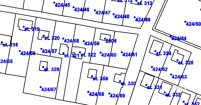 Parcela st. 424/60 v KÚ Nalžovické Podhájí, Katastrální mapa