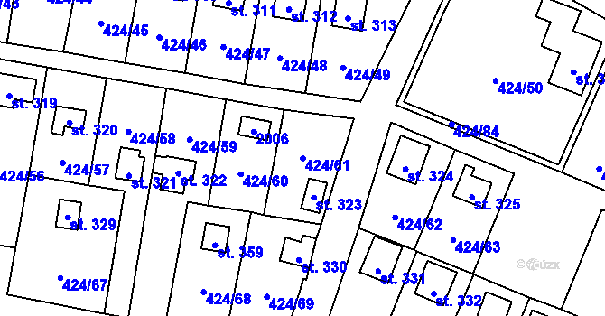 Parcela st. 424/61 v KÚ Nalžovické Podhájí, Katastrální mapa