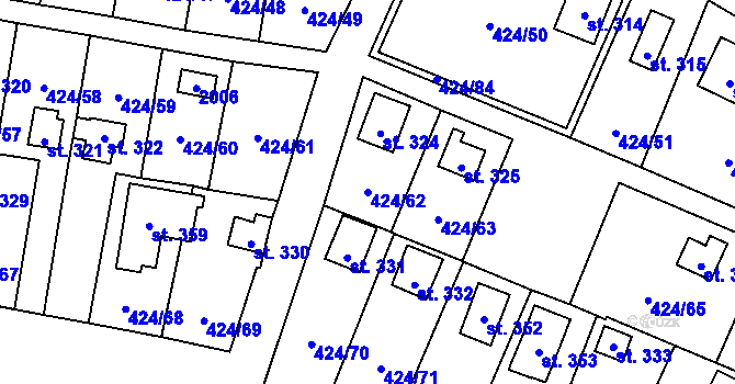 Parcela st. 424/62 v KÚ Nalžovické Podhájí, Katastrální mapa