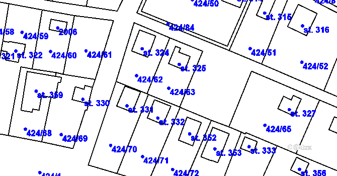 Parcela st. 424/63 v KÚ Nalžovické Podhájí, Katastrální mapa