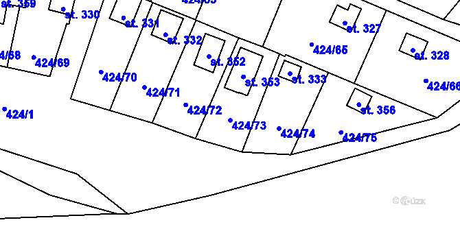 Parcela st. 424/73 v KÚ Nalžovické Podhájí, Katastrální mapa