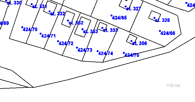 Parcela st. 424/74 v KÚ Nalžovické Podhájí, Katastrální mapa