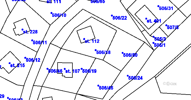 Parcela st. 506/18 v KÚ Nalžovické Podhájí, Katastrální mapa