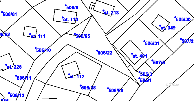 Parcela st. 506/22 v KÚ Nalžovické Podhájí, Katastrální mapa