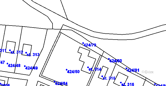 Parcela st. 424/79 v KÚ Nalžovické Podhájí, Katastrální mapa