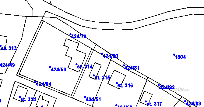 Parcela st. 424/80 v KÚ Nalžovické Podhájí, Katastrální mapa
