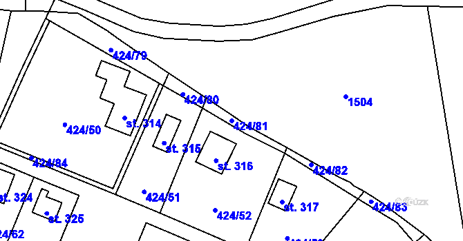 Parcela st. 424/81 v KÚ Nalžovické Podhájí, Katastrální mapa