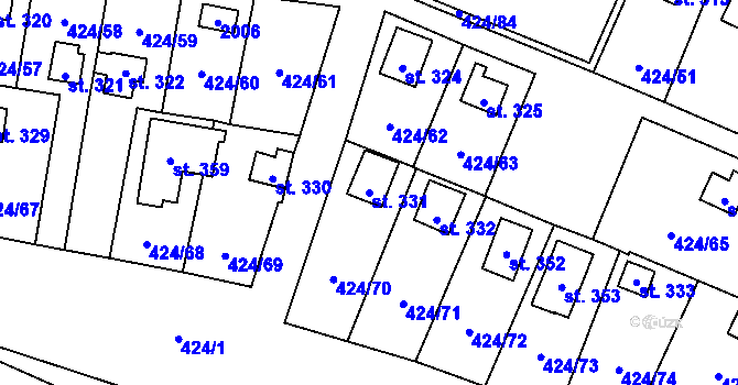 Parcela st. 331 v KÚ Nalžovické Podhájí, Katastrální mapa