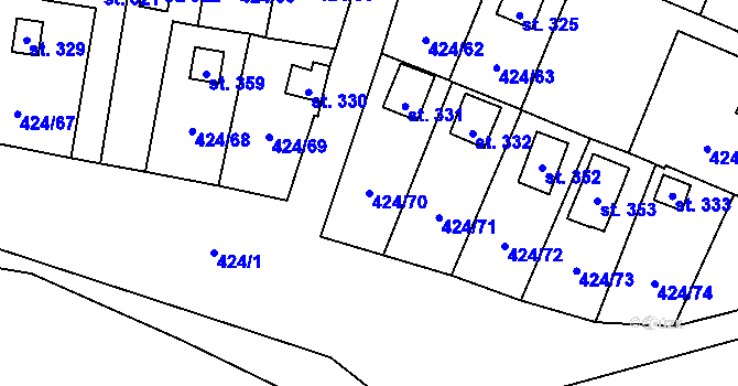 Parcela st. 424/70 v KÚ Nalžovické Podhájí, Katastrální mapa