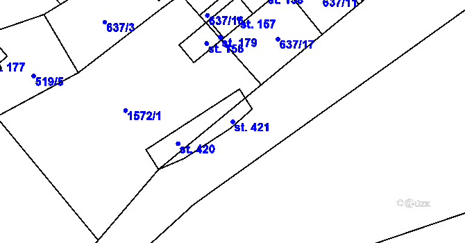 Parcela st. 421 v KÚ Nalžovické Podhájí, Katastrální mapa