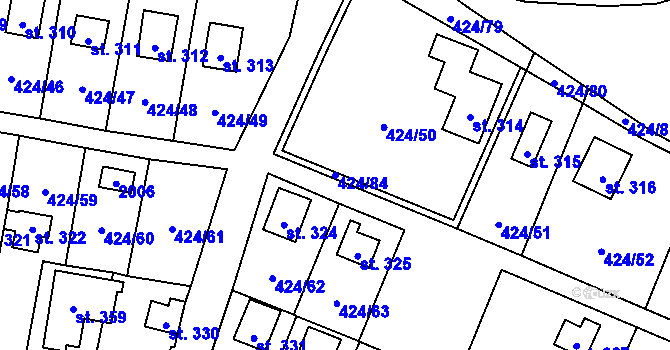 Parcela st. 424/84 v KÚ Nalžovické Podhájí, Katastrální mapa