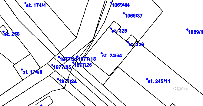 Parcela st. 245/4 v KÚ Nalžovské Hory, Katastrální mapa