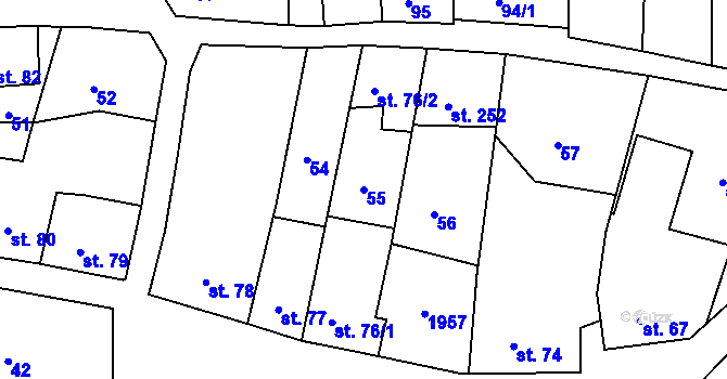 Parcela st. 55 v KÚ Nalžovské Hory, Katastrální mapa