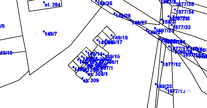 Parcela st. 149/15 v KÚ Nalžovské Hory, Katastrální mapa
