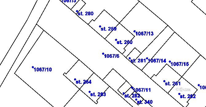 Parcela st. 1067/6 v KÚ Nalžovské Hory, Katastrální mapa