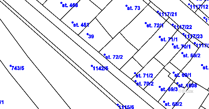 Parcela st. 72/2 v KÚ Náměšť nad Oslavou, Katastrální mapa