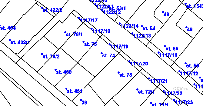 Parcela st. 74 v KÚ Náměšť nad Oslavou, Katastrální mapa