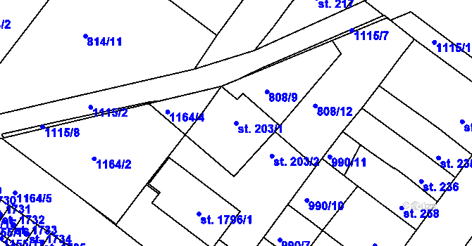 Parcela st. 203/1 v KÚ Náměšť nad Oslavou, Katastrální mapa