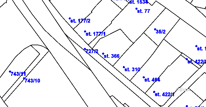 Parcela st. 366 v KÚ Náměšť nad Oslavou, Katastrální mapa