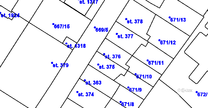 Parcela st. 376 v KÚ Náměšť nad Oslavou, Katastrální mapa