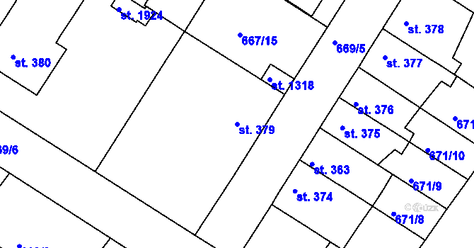 Parcela st. 379 v KÚ Náměšť nad Oslavou, Katastrální mapa