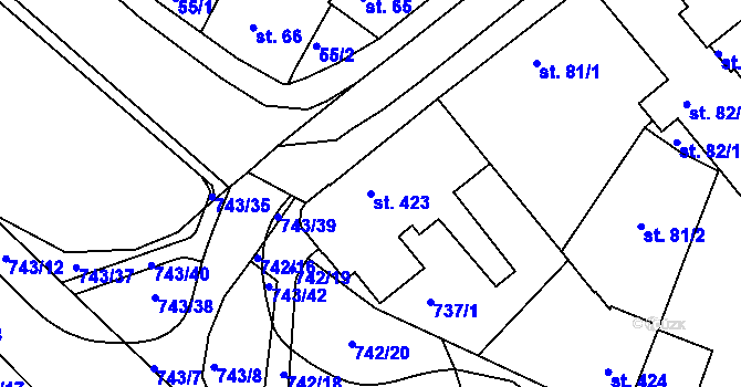 Parcela st. 423 v KÚ Náměšť nad Oslavou, Katastrální mapa