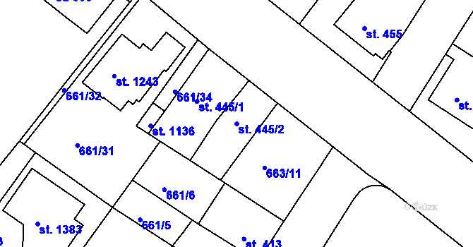 Parcela st. 445/2 v KÚ Náměšť nad Oslavou, Katastrální mapa