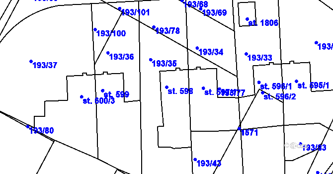 Parcela st. 598 v KÚ Náměšť nad Oslavou, Katastrální mapa