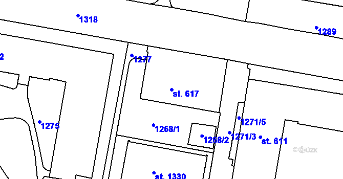 Parcela st. 617 v KÚ Náměšť nad Oslavou, Katastrální mapa