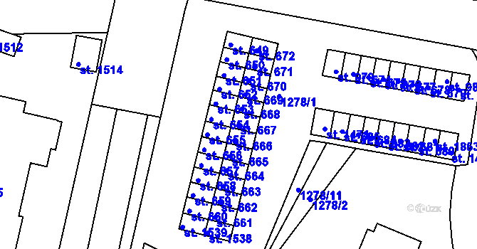 Parcela st. 667 v KÚ Náměšť nad Oslavou, Katastrální mapa