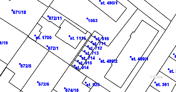 Parcela st. 712 v KÚ Náměšť nad Oslavou, Katastrální mapa