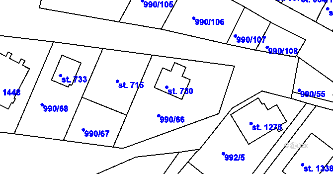 Parcela st. 730 v KÚ Náměšť nad Oslavou, Katastrální mapa