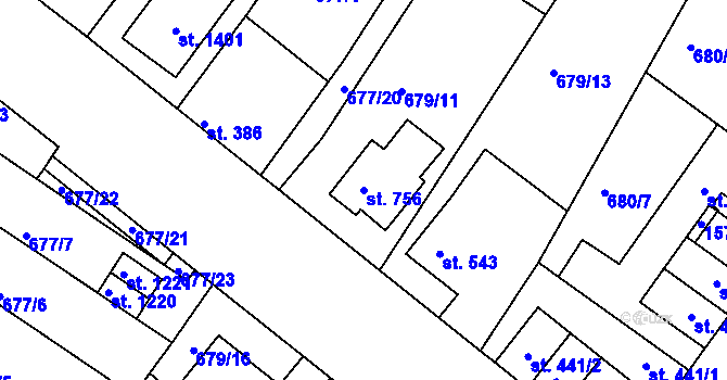 Parcela st. 756 v KÚ Náměšť nad Oslavou, Katastrální mapa