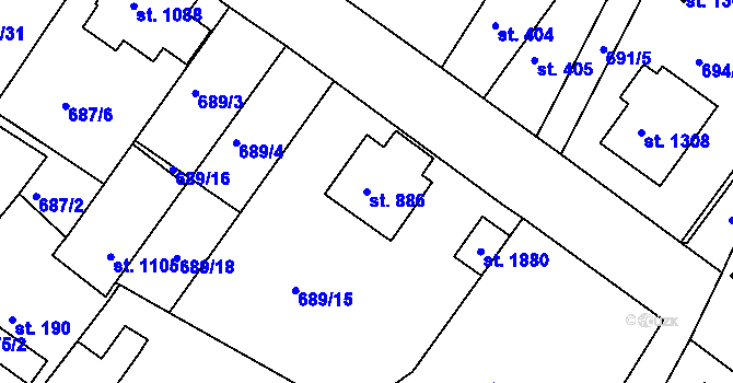 Parcela st. 886 v KÚ Náměšť nad Oslavou, Katastrální mapa