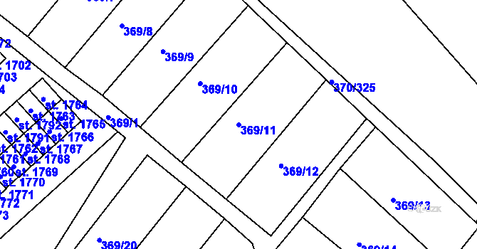 Parcela st. 369/11 v KÚ Náměšť nad Oslavou, Katastrální mapa
