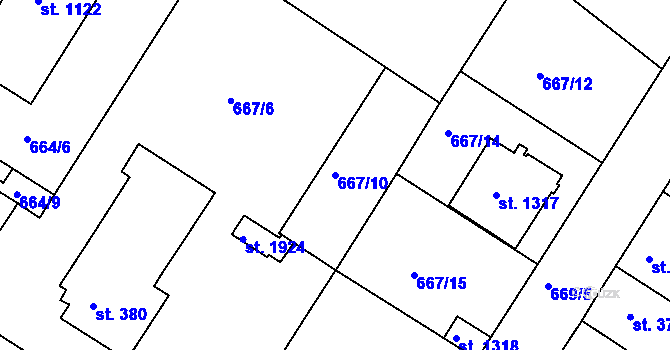 Parcela st. 667/10 v KÚ Náměšť nad Oslavou, Katastrální mapa