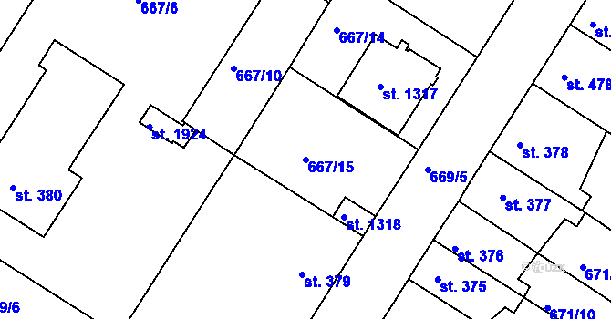 Parcela st. 667/15 v KÚ Náměšť nad Oslavou, Katastrální mapa